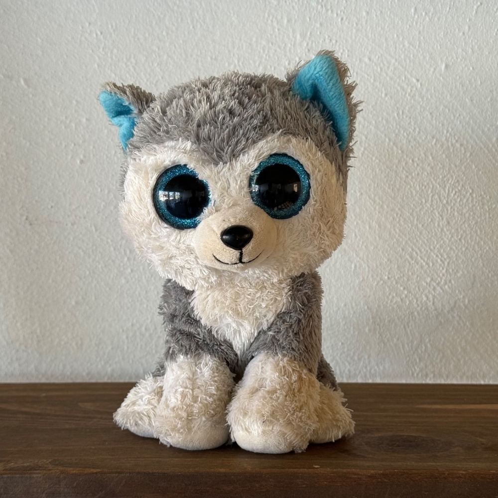 Ty Beanie Boos Slush Husky Gray White Plush Blue Glitter Eyes